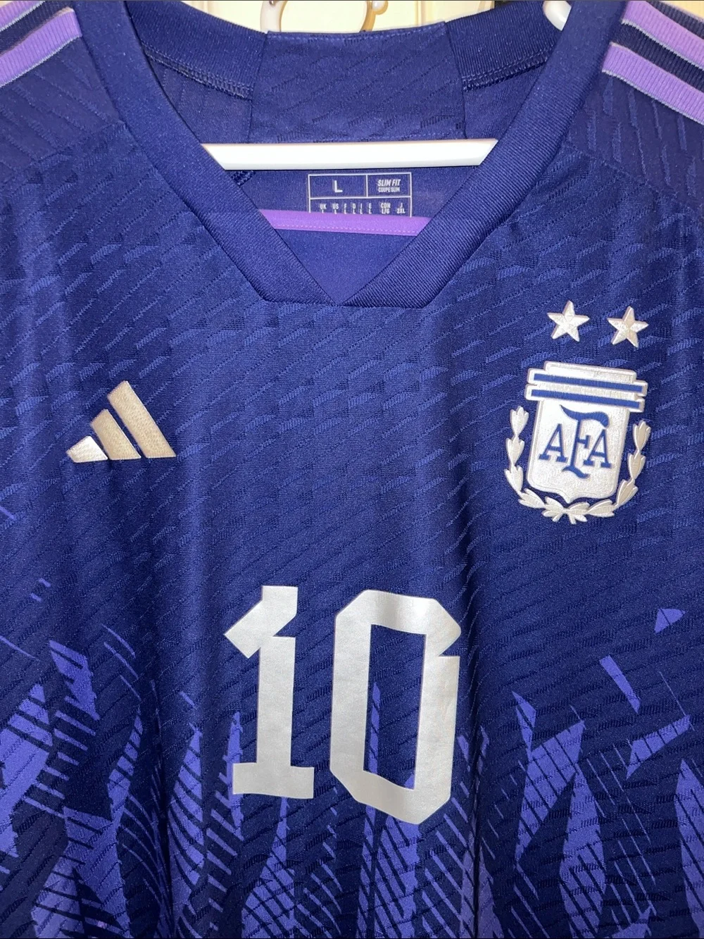 Authentic Player Adidas Messi Purple and White Argentina #10 Soccer Jersey